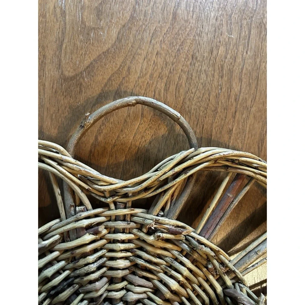 Vintage Wicker Wall Basket Hanging Planter Woven Rattan Heart Shape Cottagecore